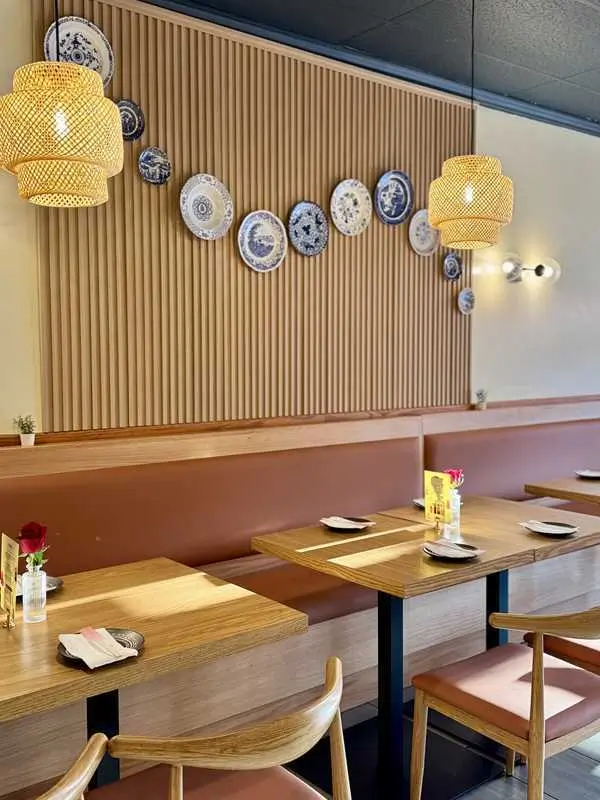Asian-Cuisine-Noodles-&-Dumplings-Chinese-restaurant-Decorative-Plate-Dining-Mahopac Decorative Plate Dining - Tables, booths & wall - mounted plates with warm lights at Asian Cuisine Noodles & Dumplings, Mahopac